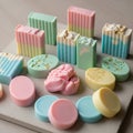 Soaps feature different shapes rectangular with grooves, oval, Royalty Free Stock Photo