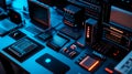 Various hardware components related to networking: routers, switches, firewalls, servers, and end-user devices.