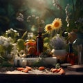 various herbal medicines on the table, ai generative