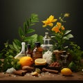 various herbal medicines on the table, ai generative