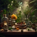 various herbal medicines on the table, ai generative