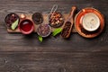 Various herbal tea and espresso coffee Royalty Free Stock Photo