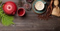 Various herbal tea and espresso coffee Royalty Free Stock Photo