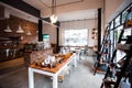 Various home-made produce for sale in Empty coffee shop cafe and bakery