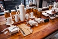 Various home-made produce for sale in Empty coffee shop cafe and bakery