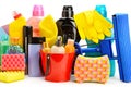 Various household cleaning products isolated on a white background Royalty Free Stock Photo