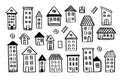 Various houses doodle set. vector hand drawn doodle style