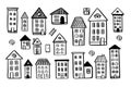 Various houses doodle set. vector hand drawn doodle style