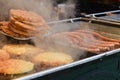 Various Hungarian sausages on a counter on traditional Budapest food market