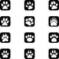 Various imprints, marks, paws, paws, sticker labels, buttons, icons collection