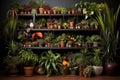 various indoor plants arranged on a shelf