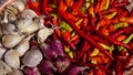 various ingredients of very fresh chilies garlic and shallots