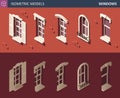 Various Isometric Windows Set. 3d Isometric illustration.