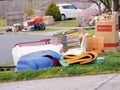 Various items in front of middle class residential housing