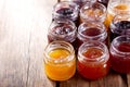 Various jars of fruit jam