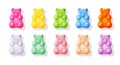 Various jelly bears set on a white isolated background. Multi-colored Gummies. Sweet candies. Cartoon vector Royalty Free Stock Photo