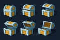 Various key frames animation of wooden chest or box. Vector cartoon pictures