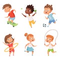 Various kids in active sports. Vector characters isolate on white background Royalty Free Stock Photo