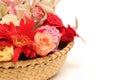 Various kind of flower head in the basket. Royalty Free Stock Photo