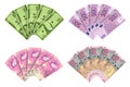 Various kind of money used in the world. Money banknotes and gold coins. Cash money paper. Royalty Free Stock Photo