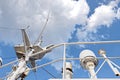 Various kinds of colorful blue sky, white clouds and open spaces of the world ocean. Seascapes. View from the side of a sea ship w Royalty Free Stock Photo