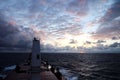 Various kinds of colorful blue sky, white clouds and open spaces of the world ocean. Seascapes. View from the side of a sea ship w Royalty Free Stock Photo