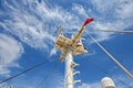 Various kinds of colorful blue sky, white clouds and open spaces of the world ocean. Seascapes. View from the side of a sea ship w Royalty Free Stock Photo