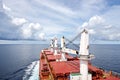 Various kinds of colorful blue sky, white clouds and open spaces of the world ocean. Seascapes. View from the side of a sea ship w Royalty Free Stock Photo