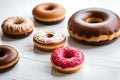 Various kinds of delicious donuts Royalty Free Stock Photo