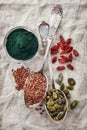 Various kinds of superfoods Royalty Free Stock Photo