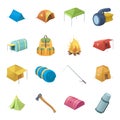 Various kinds of tents and other tourist accessories. The tent set collection icons in cartoon style vector symbol stock