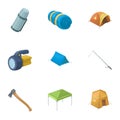 Various kinds of tents and other tourist accessories. The tent set collection icons in cartoon style vector symbol stock Royalty Free Stock Photo