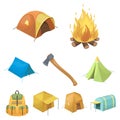 Various kinds of tents and other tourist accessories. The tent set collection icons in cartoon style vector symbol stock Royalty Free Stock Photo