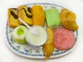 Various kinds of traditional Indonesian cakes with white background Royalty Free Stock Photo