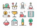 Various kitchen and household items in a graphic style Royalty Free Stock Photo