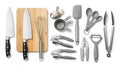 Various kitchen tools on white background for cooking concept Royalty Free Stock Photo