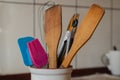 Various kitchen utensils in a cup Royalty Free Stock Photo