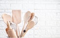 Various kitchen utensils. Recipe cookbook, cooking classes conce Royalty Free Stock Photo