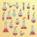 Various laboratory glassware, such as Erlenmeyer flasks, test tubes, and round- Royalty Free Stock Photo
