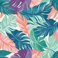 Various leaves texture background, seamless soft floral pattern