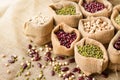 Various of legumes seed in sack bag Royalty Free Stock Photo