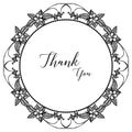 Various lettering of thank you, decoration greeting card, ornament black white flower frame. Vector Royalty Free Stock Photo