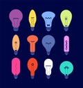 Various light bulbs. Creative idea colourful bulbs, minimal lamps vector isolated set Royalty Free Stock Photo