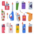 Various Lighters as Portable Device for Igniting Cigarette and Generating Flame Vector Set