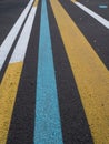 Various lines painted on asphalt