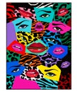 Various lips mouths and detailed eyes in colourful pattern