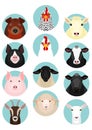 Various livestock face round icon set Royalty Free Stock Photo