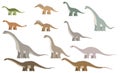 Various Long Necked Dinosaurs in Flat Style
