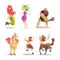 Various Magical Mythical Creatures with Mermaid, Medusa, Cyclops, Centaur, Faun and Unicorn Vector Set