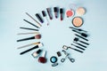 Various make-up products expended as round Royalty Free Stock Photo